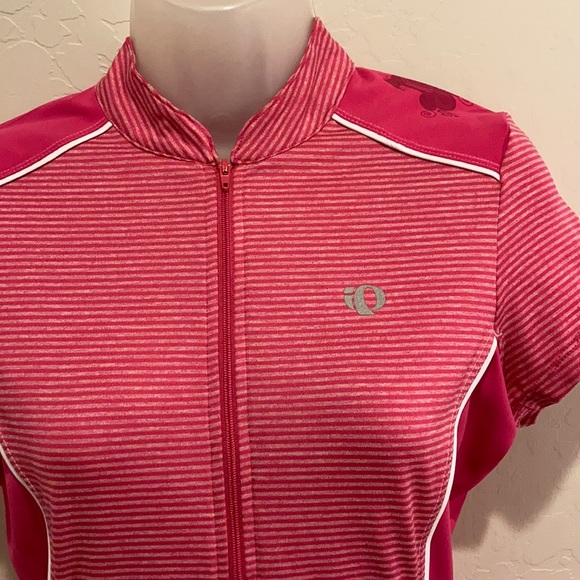 PEARL IZUMI SELECT full zip front Pink & White stripe and flower jersey Sz Small - Picture 3 of 16